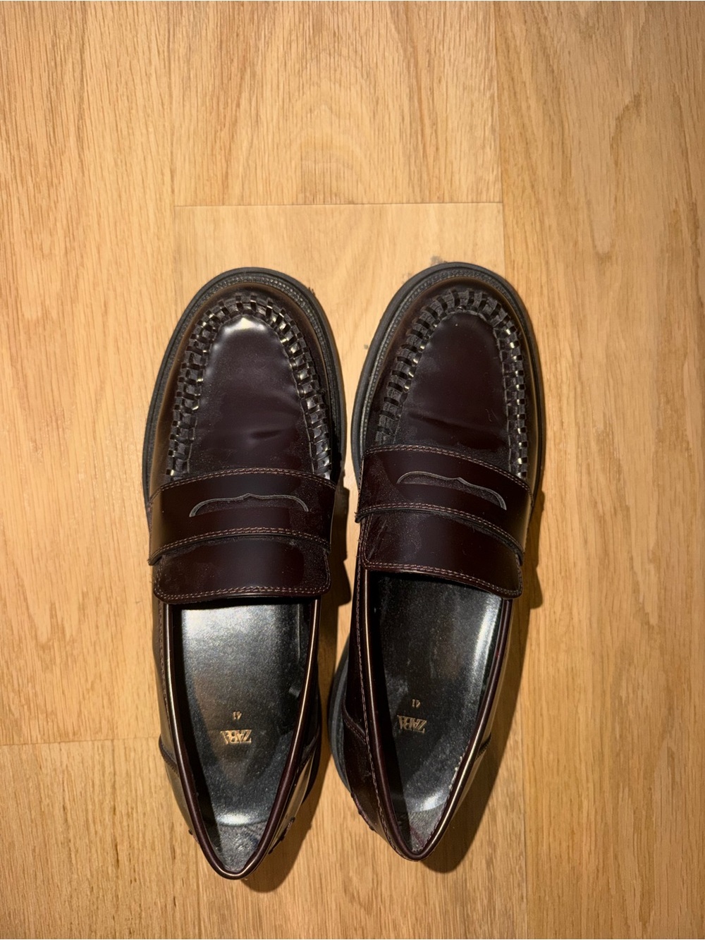 Zara Women's Dark Burgendy maroon Leather Penny Loafers